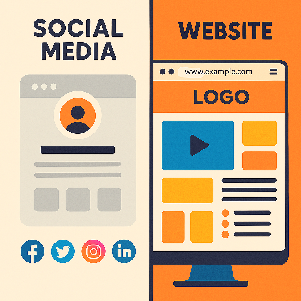 A website is unique whereas a social media profile is rinse and repeat